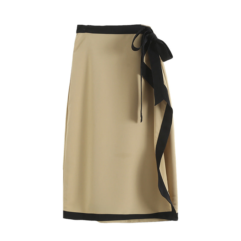 Tie Front Contrast Trim Midi Skirt