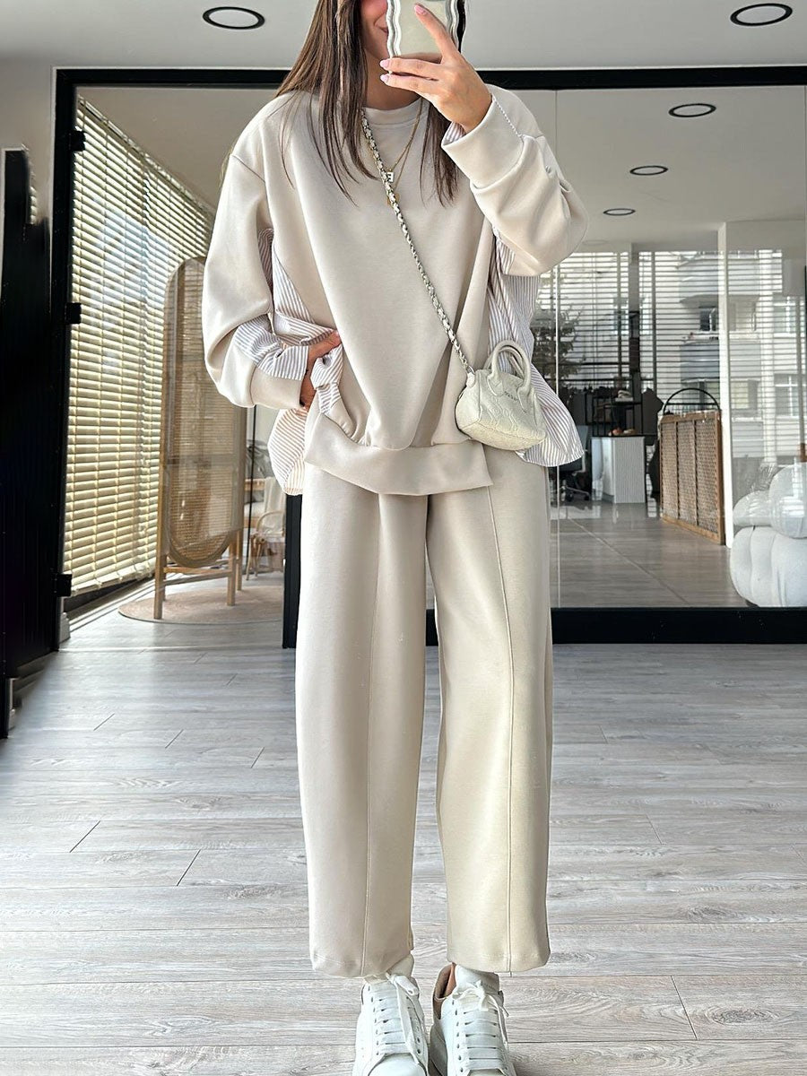 Women's striped patchwork casual two-piece set