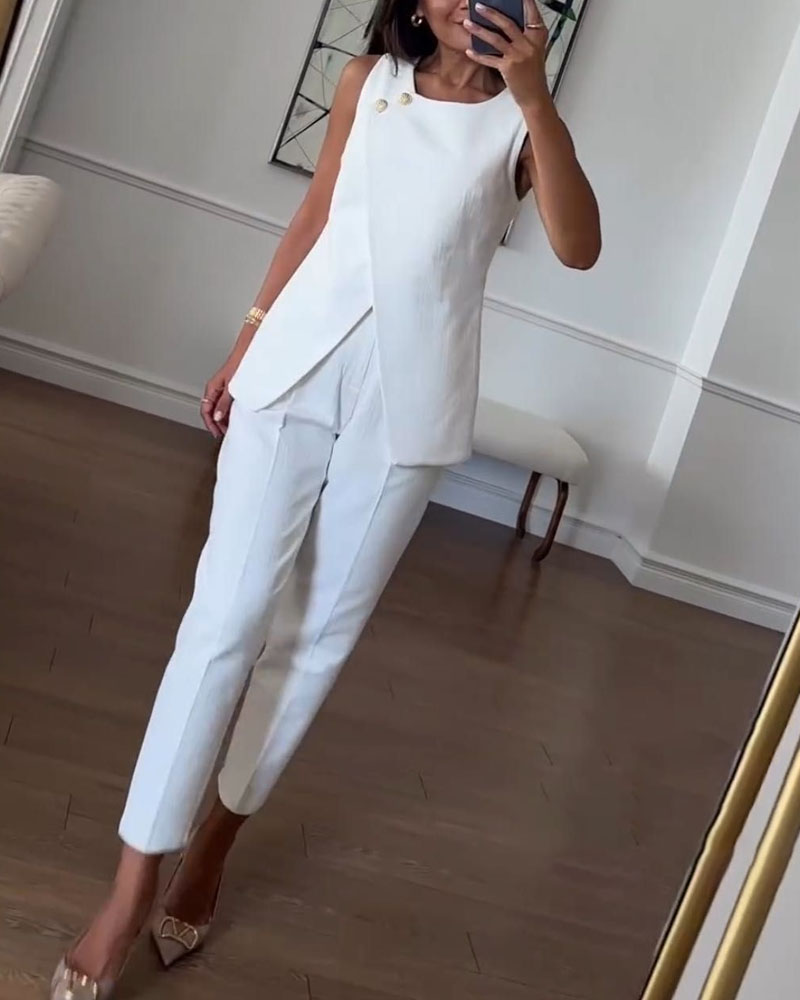 Fashion Commuter Irregular Vest & Pants Two-piece Set