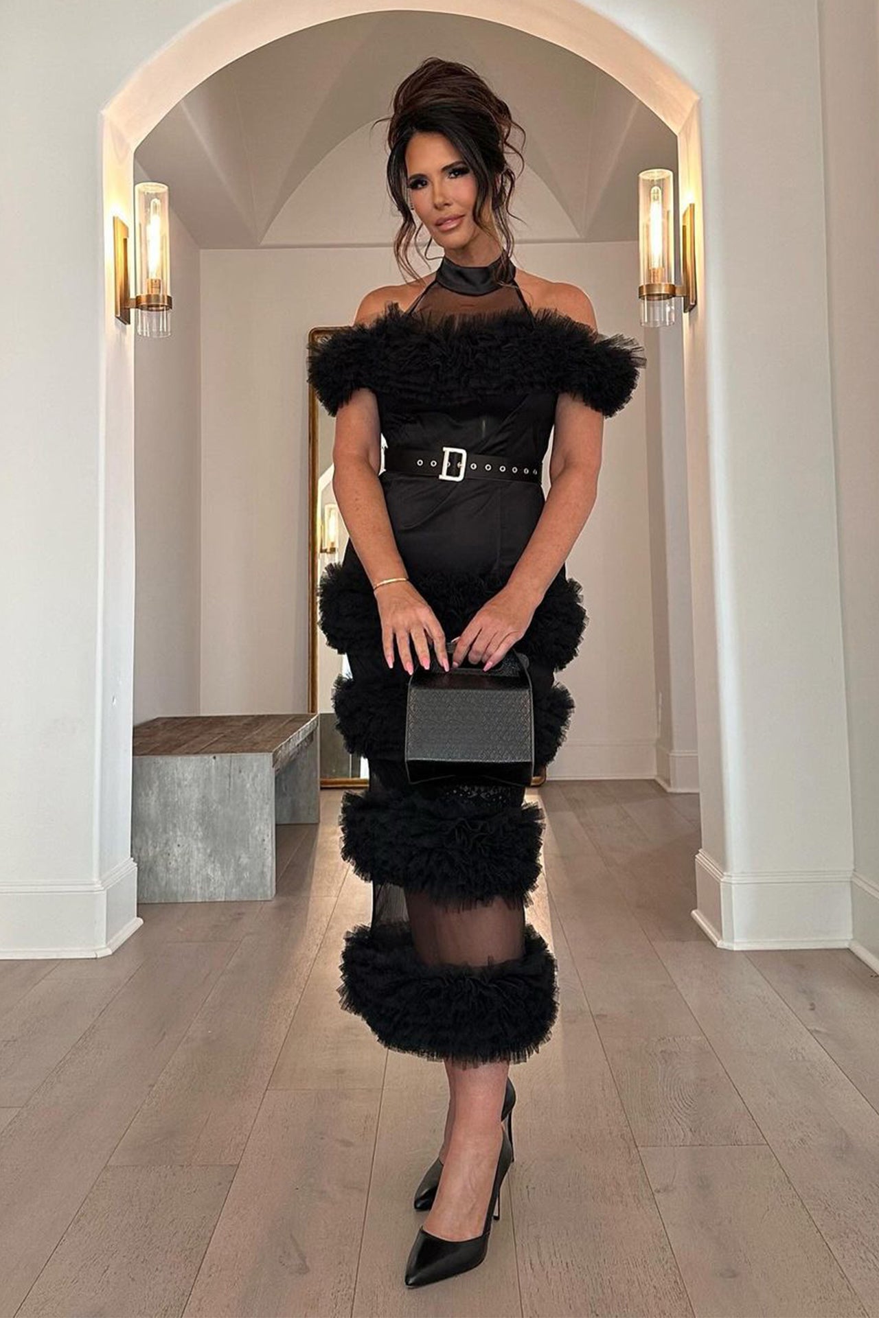 Penelope Halterneck Mesh Midi Dress