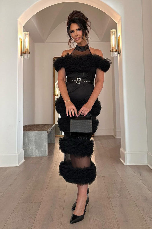 Penelope Halterneck Mesh Midi Dress