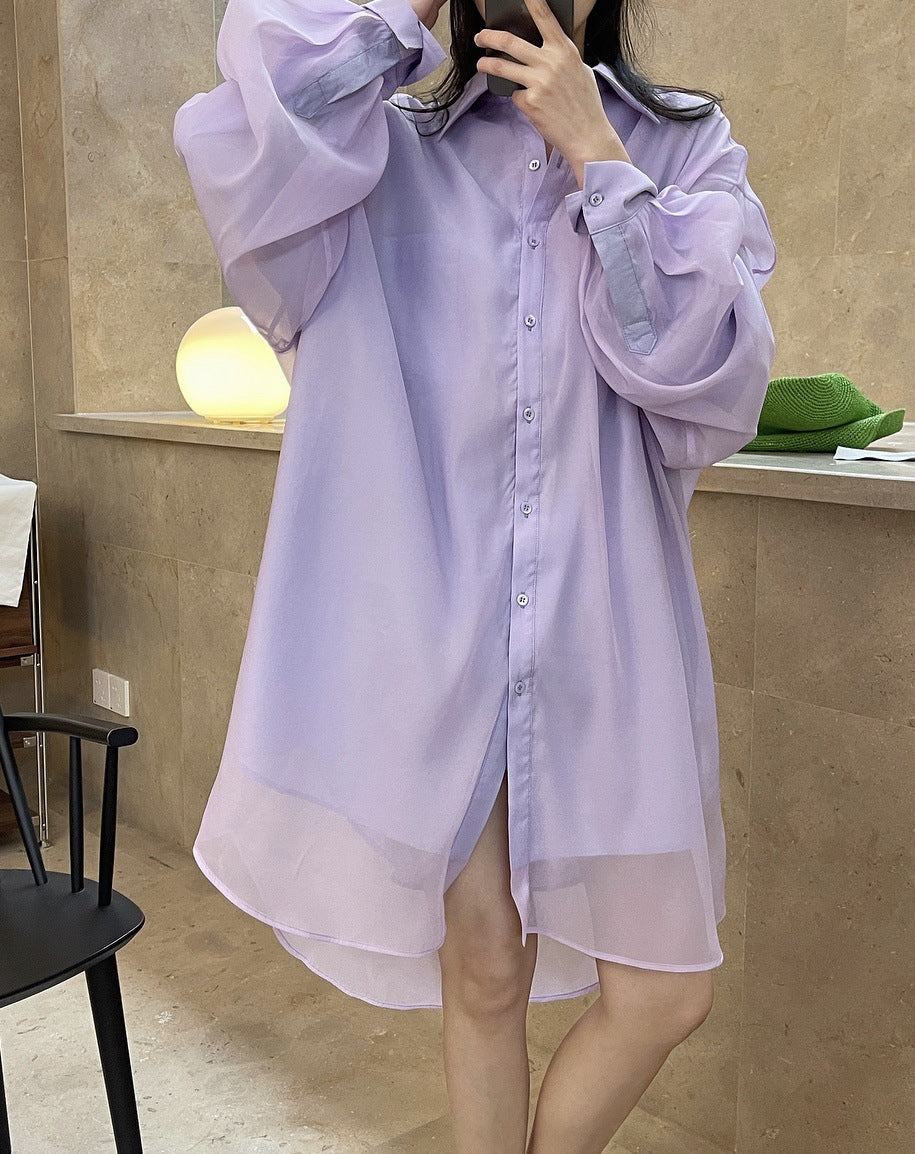 Loose Solid Color Lapel Long Sleeve Shirt