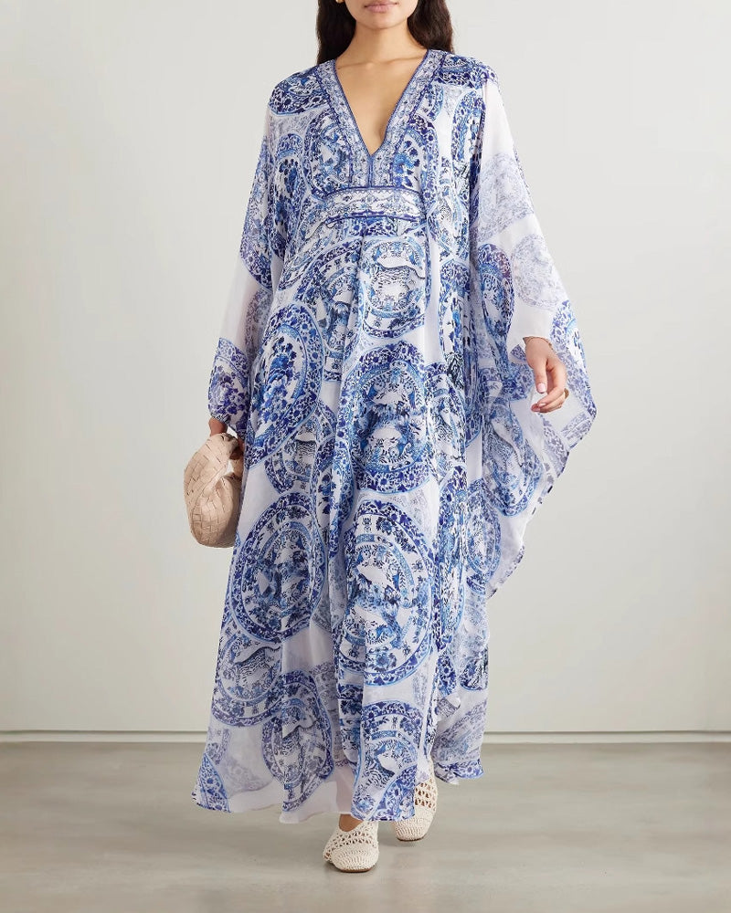 Blue And White Porcelain Printed Loose Dress