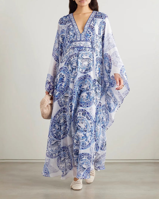 Blue And White Porcelain Printed Loose Dress