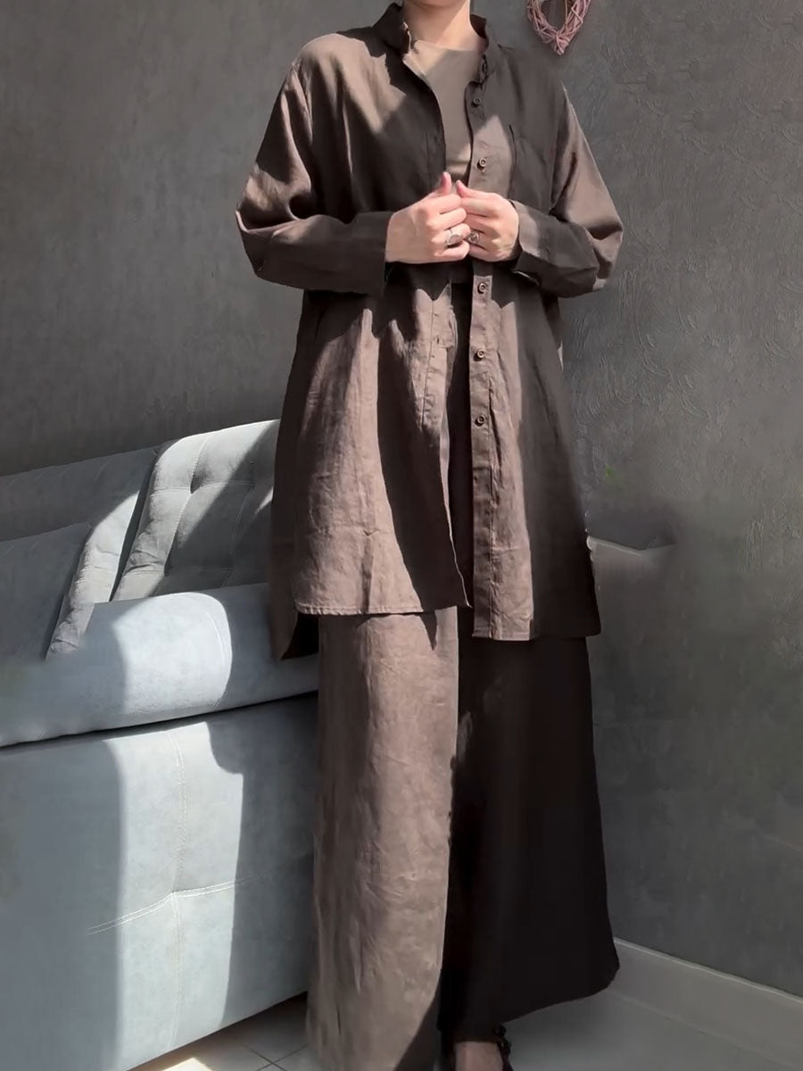 Long cotton and linen casual two-piece set