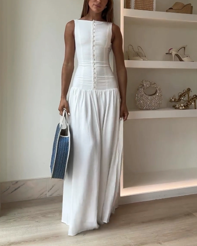 Elegant Sleeveless Button Dress