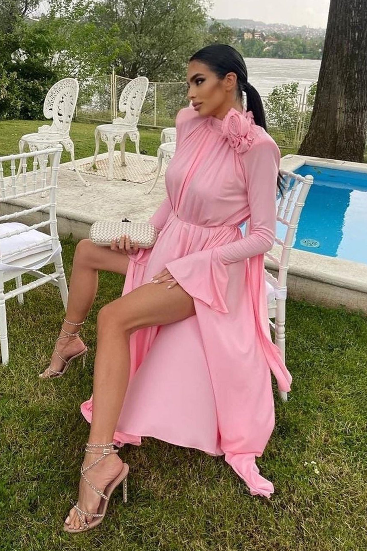 Brinley Flower Trim Maxi Dress