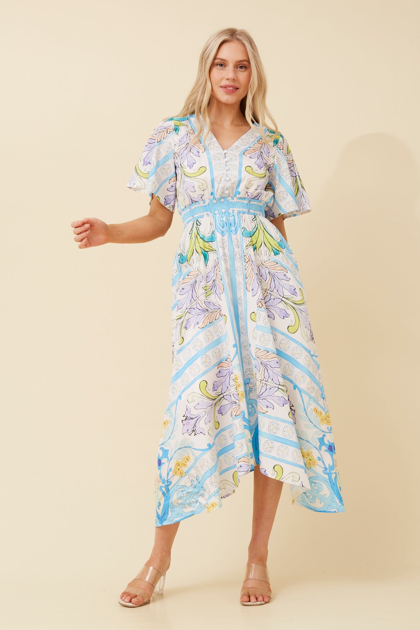 printed midi dress short sleeved boho