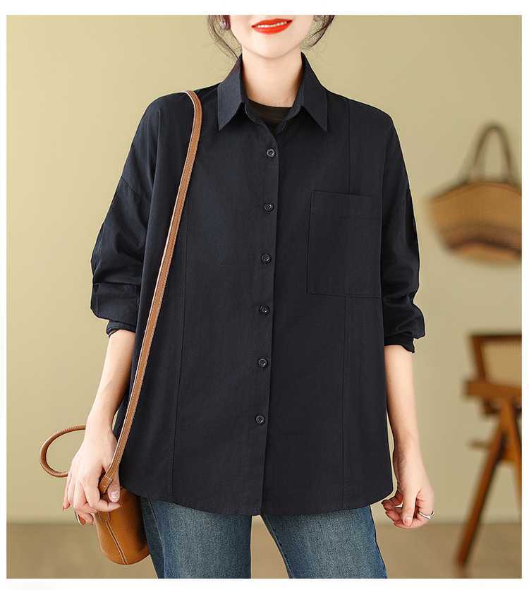 Literary Solid Color Long Sleeve Shirt