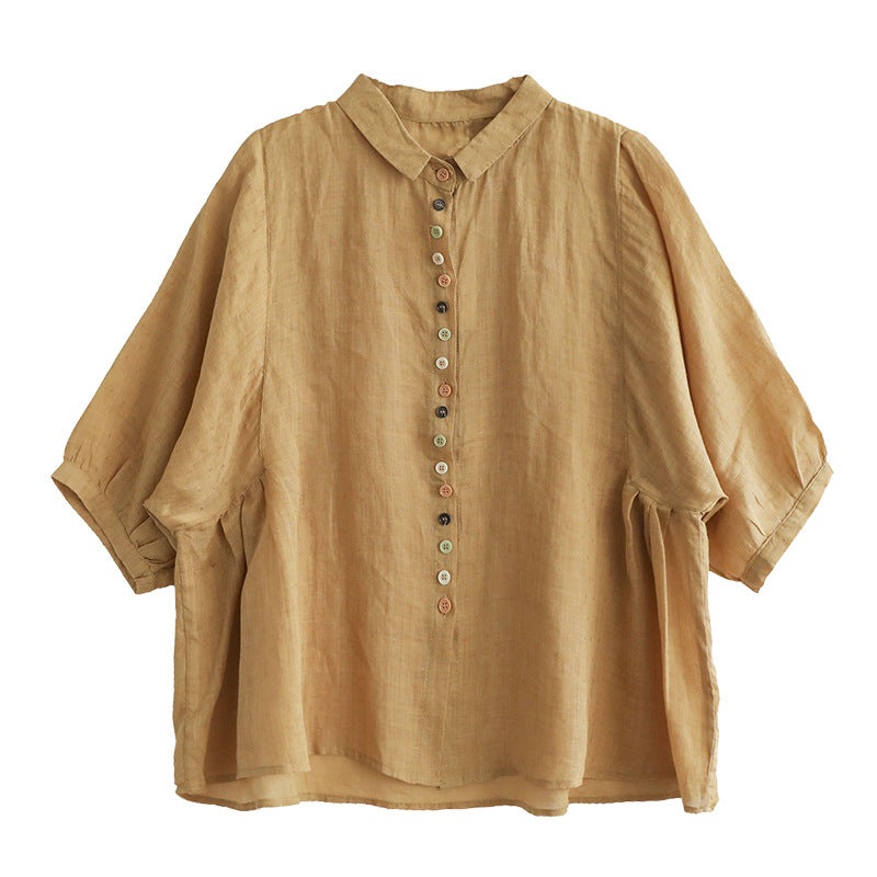 Literary Solid Color Lapel Bat Sleeve Shirt