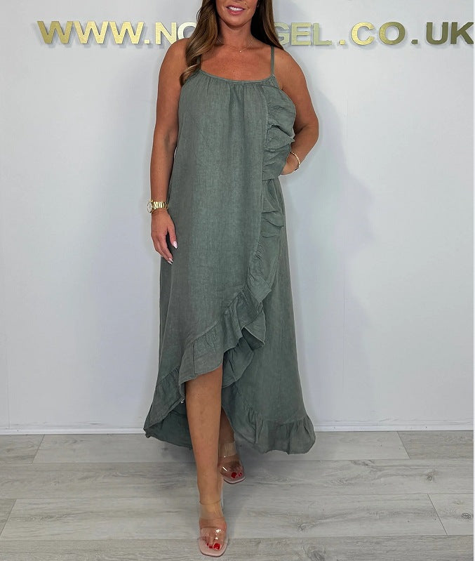 Solid Color  High Low -Desigh Ruffled Dress