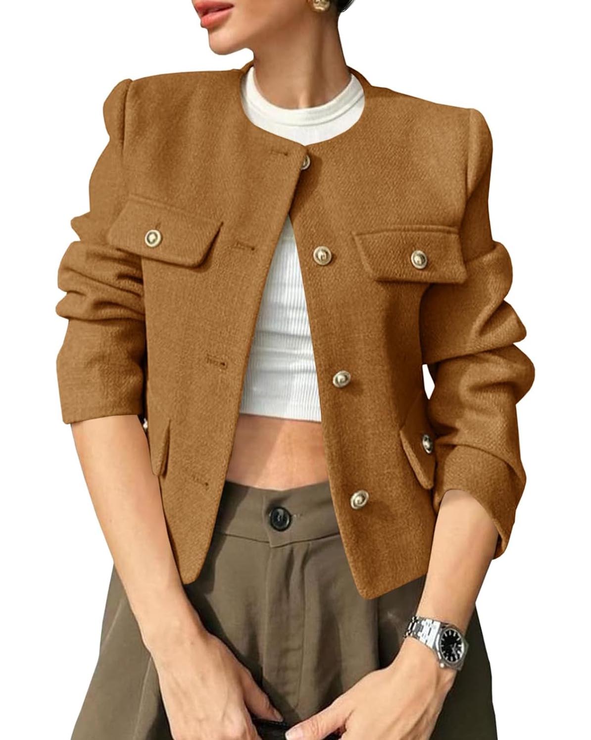 Women's 2025 Short Button-Down Tweed Blazer With Pockets (Buy 2 Free Shipping)