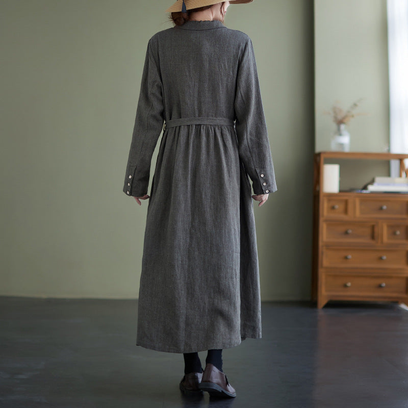 Retro Solid Color Long Sleeve Maxi Dress