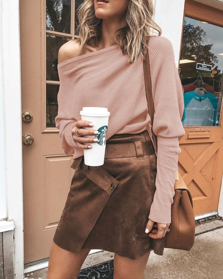 One-Shoulder Bat Long Sleeve Top