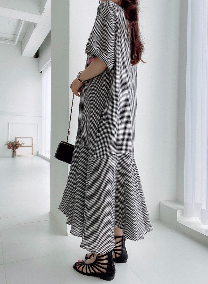 Casual Patchwork Short Sleeve Midi Dress