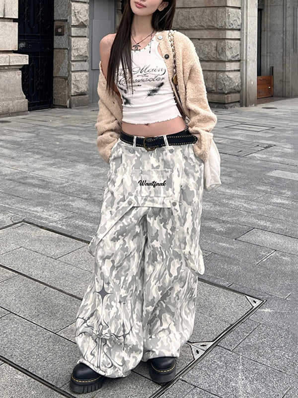 Loose Wide Leg Contrast Color No Belt Pants Trousers