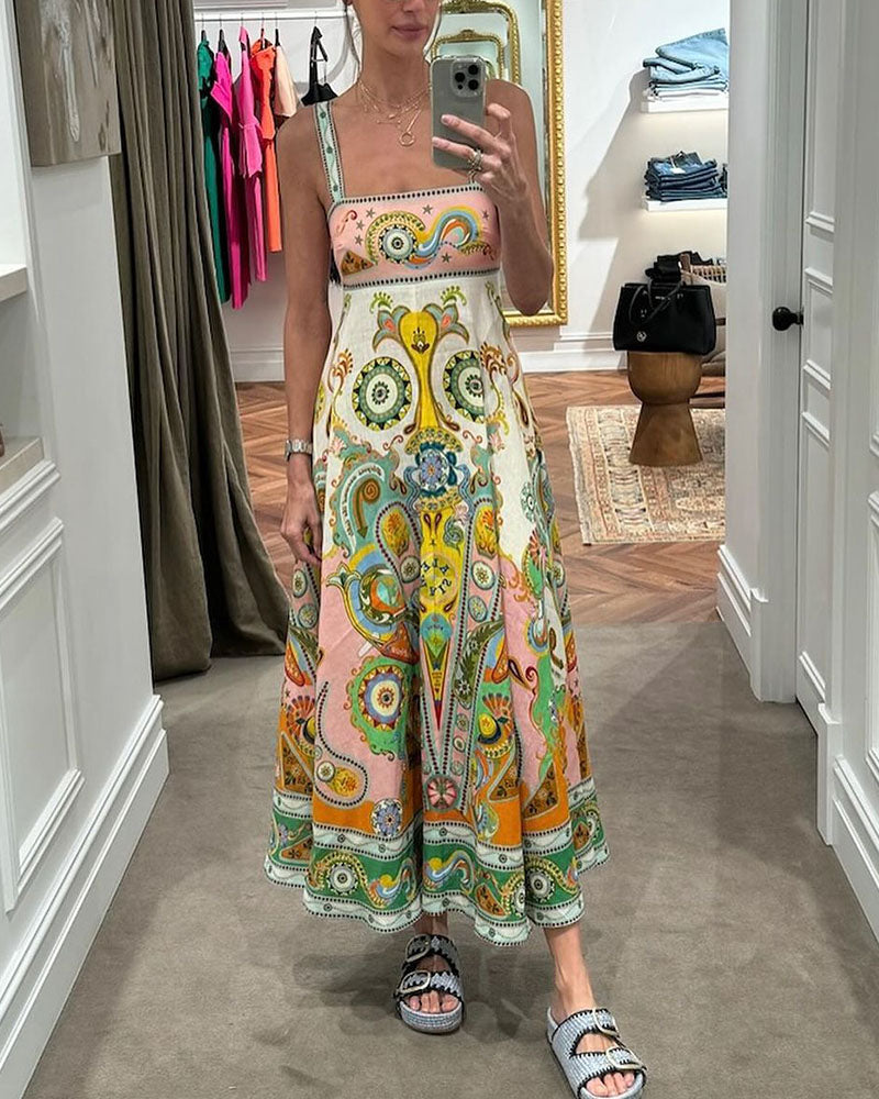 Women's suspender graffiti print dress