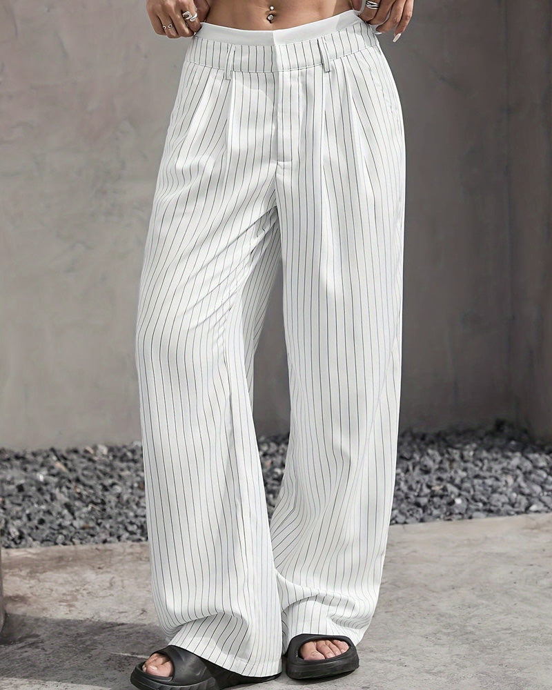 High-Waist Patchwork Striped Pants