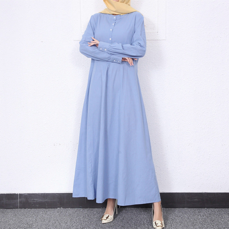 Simple Solid Color Stand Collar Maxi Dress