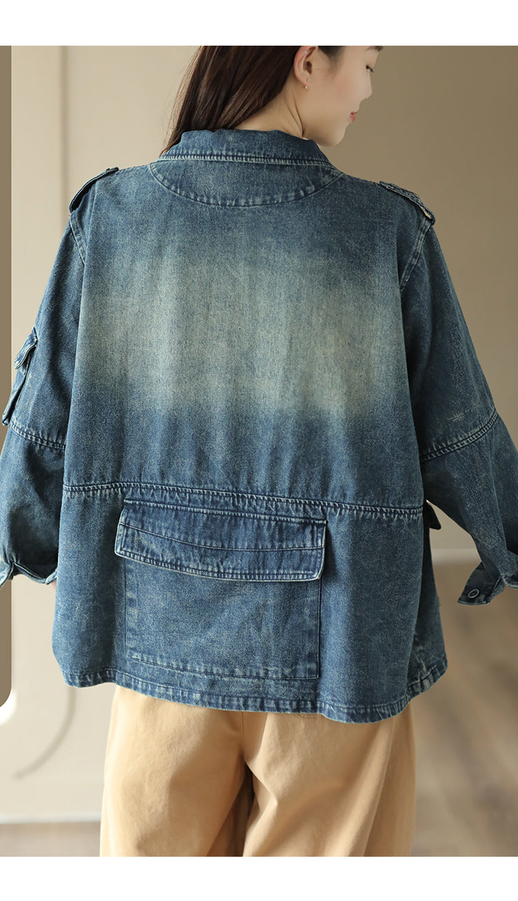 Vintage Splicing Long Sleeve Denim Jacket