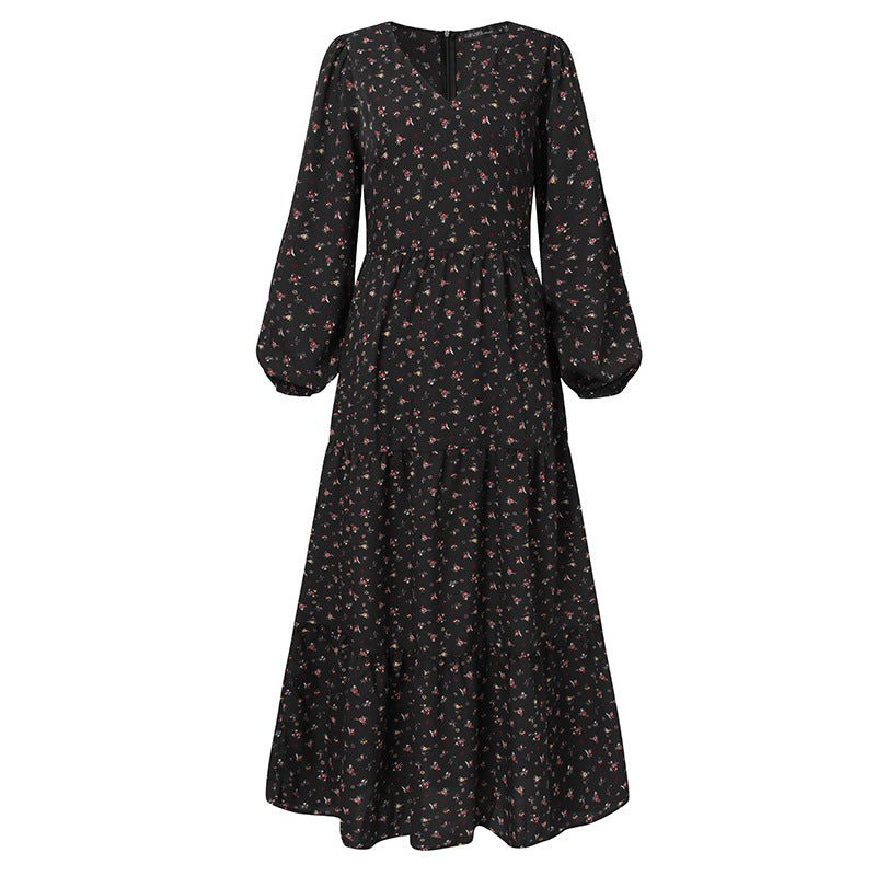 Bohemia Printed Long Sleeve V-Neck Maxi Dress