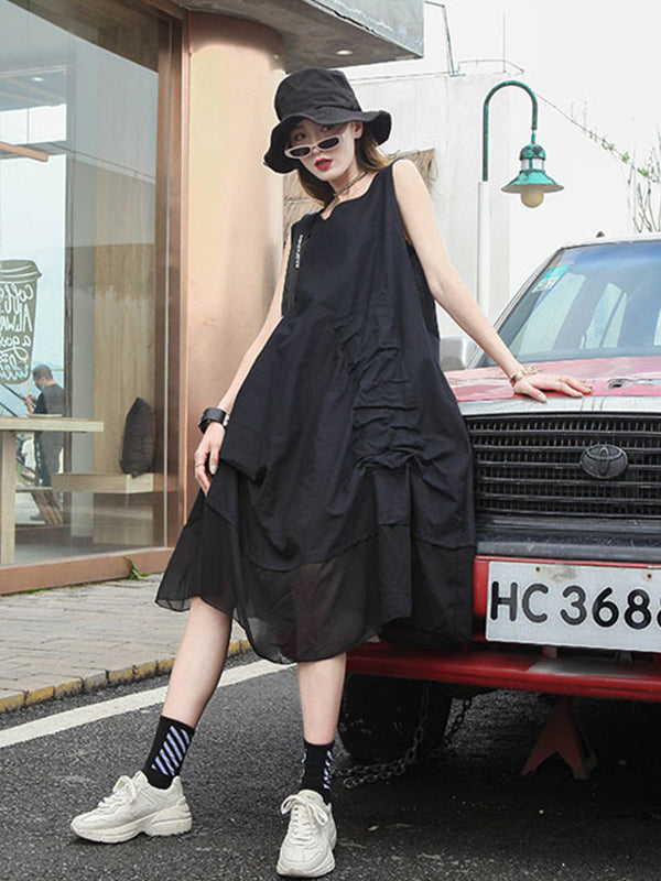 Vintage Patchwork Irregular Sleeveless A-Line Dress