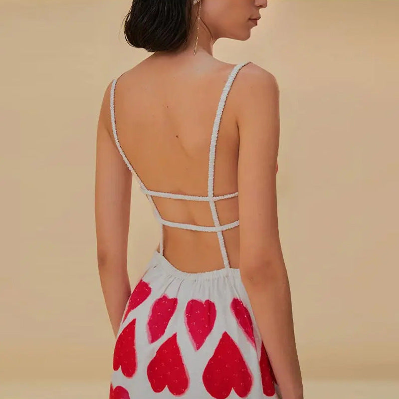 Elegant Casual Heart Printing Sleeveless Midi Dress