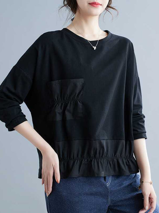 Loose Pleated Short Sleeve Blouse