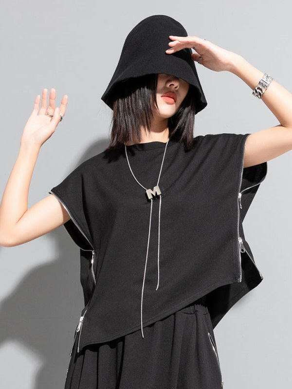 Dark Style Sleeveless Zipper T-shirt