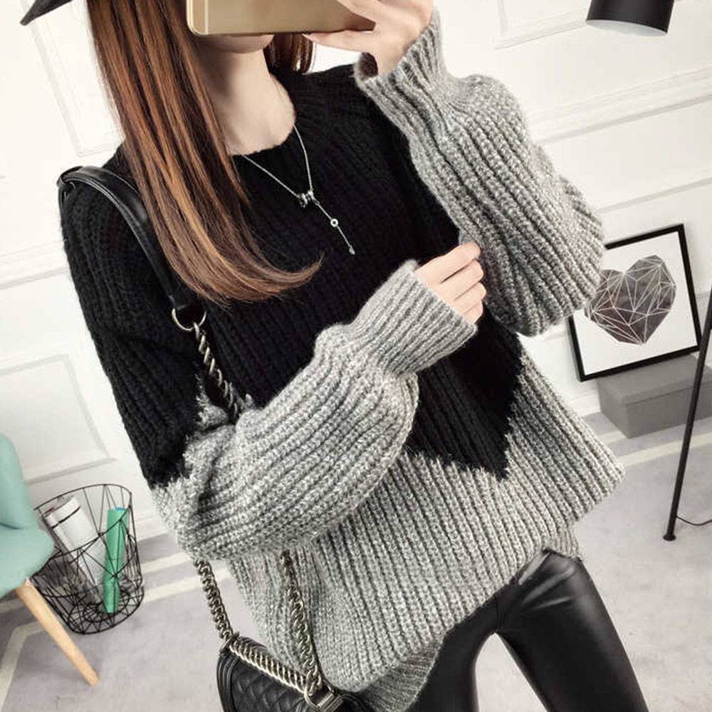 Patchwork Mid-Length Women's Sweater