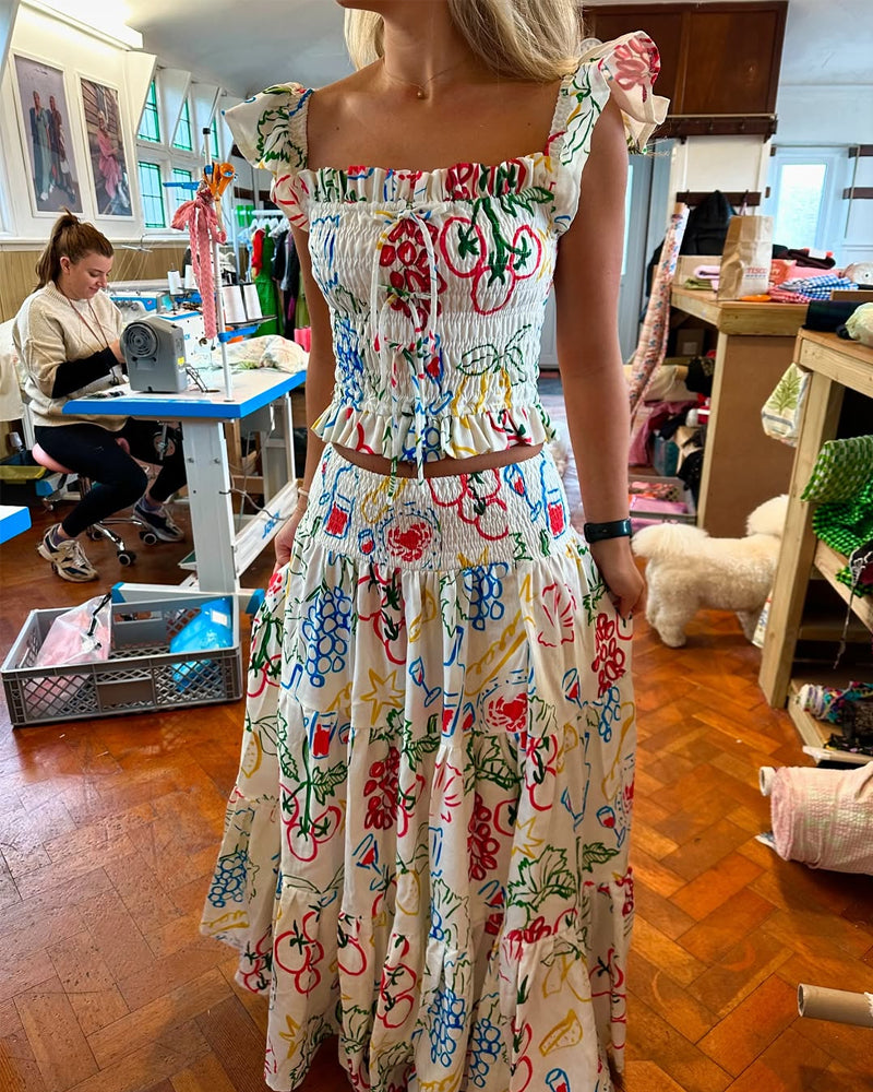 Cute Graffiti Top & Skirt Two-Piece Set