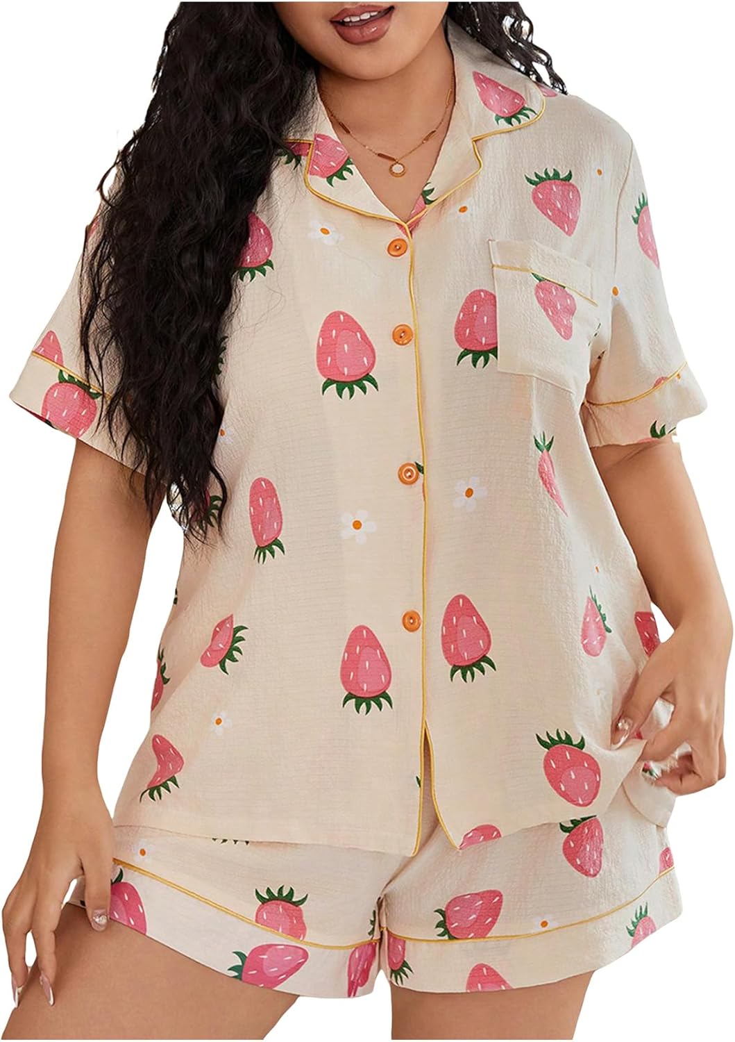 2025 Women's Button-Down Printed Pajamas Short Sleeve Shorts 2-Piece Set (Buy 2 Free Shipping)