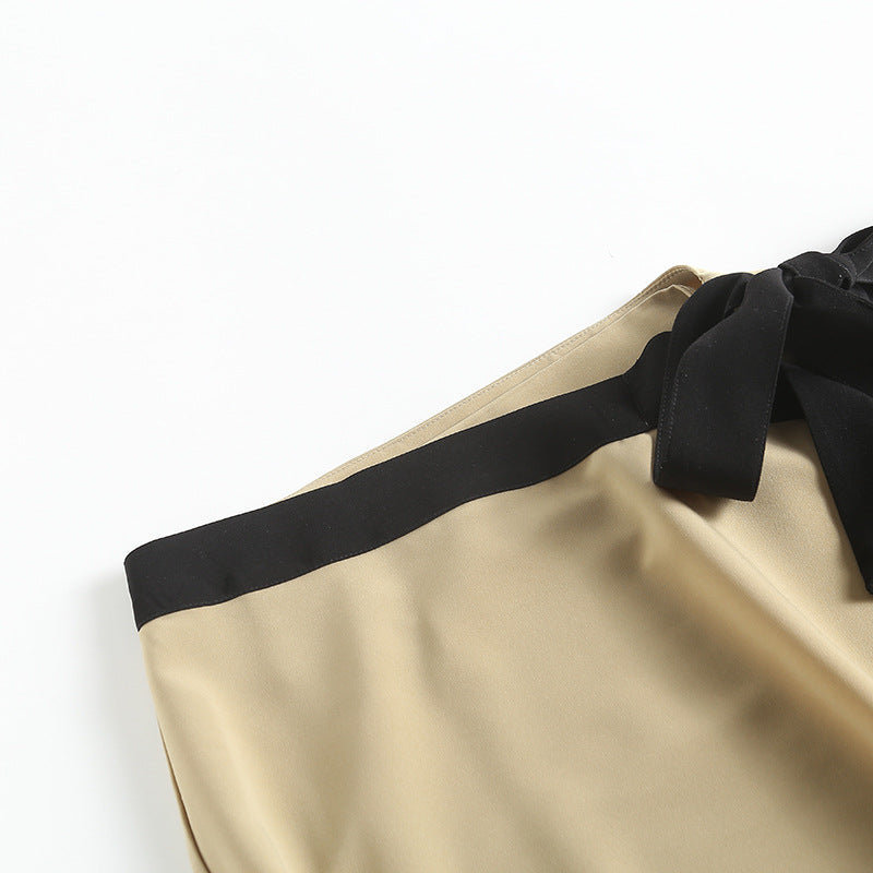 Tie Front Contrast Trim Midi Skirt