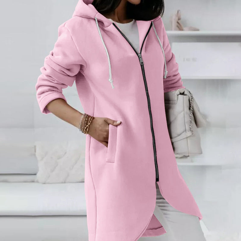 Simple Zipper Hooded Long Sleeve Outwear