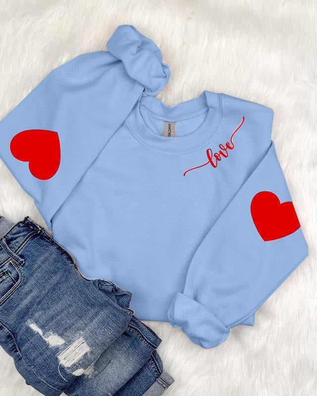 Loose Heart Pattern Crewneck Sweatshirt【Buy 3 Free Shipping】