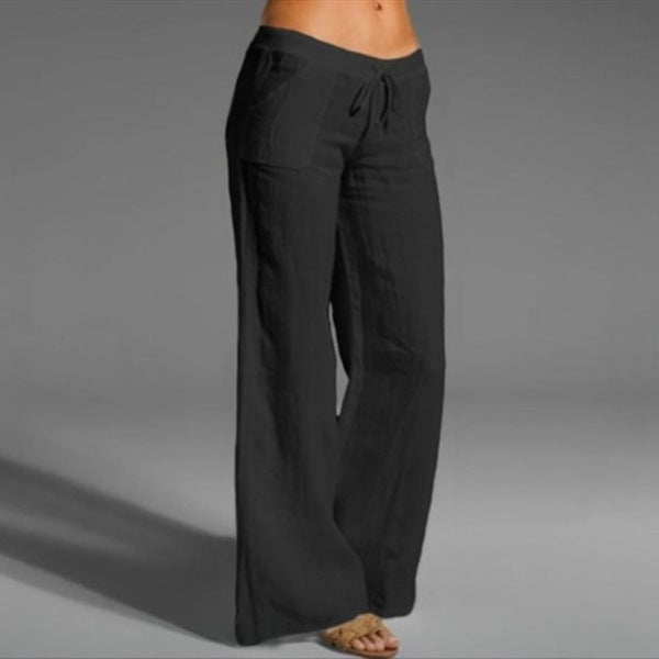 Solid Color High Waist Loose Pocket Wide Leg Casual Pants