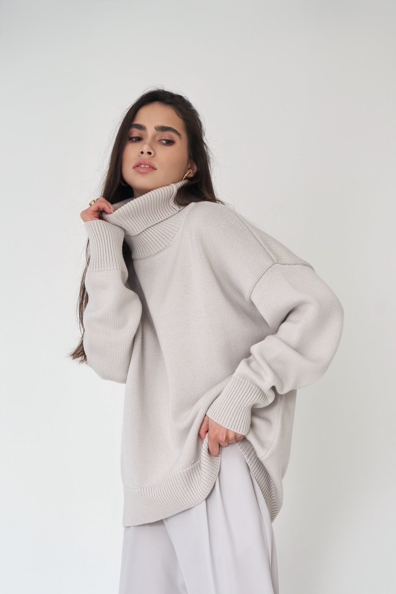 Women's turtleneck sweater autumn and winter loose sweater classic all-match solid color pullover knitted top