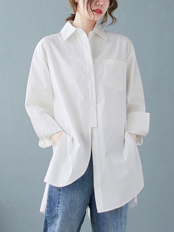 Loose Irregular Solid Color Long Sleeve Shirt