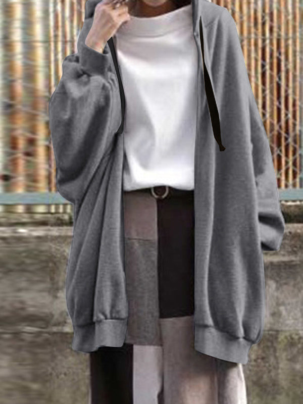 Casual Solid Color Zipper Hooded Sweatshirt