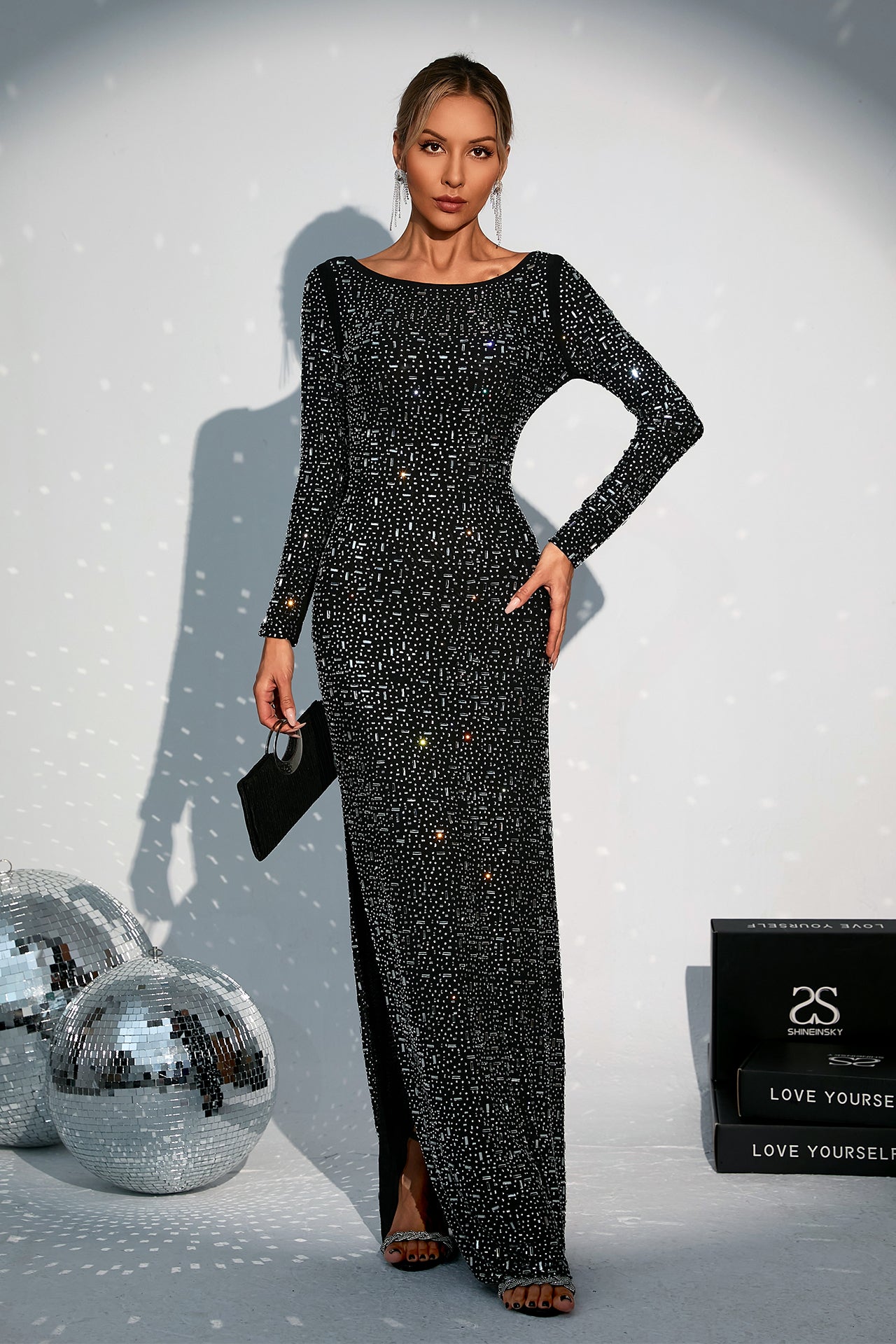 Lily Long Sleeve High Slit Maxi Dress