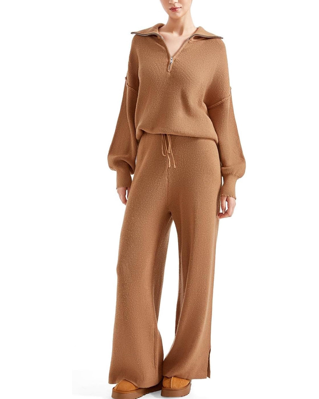 Oversized Quarter Zip Pullover Wide Leg Pants Two-Piece Set【Buy Two Free Shipping】