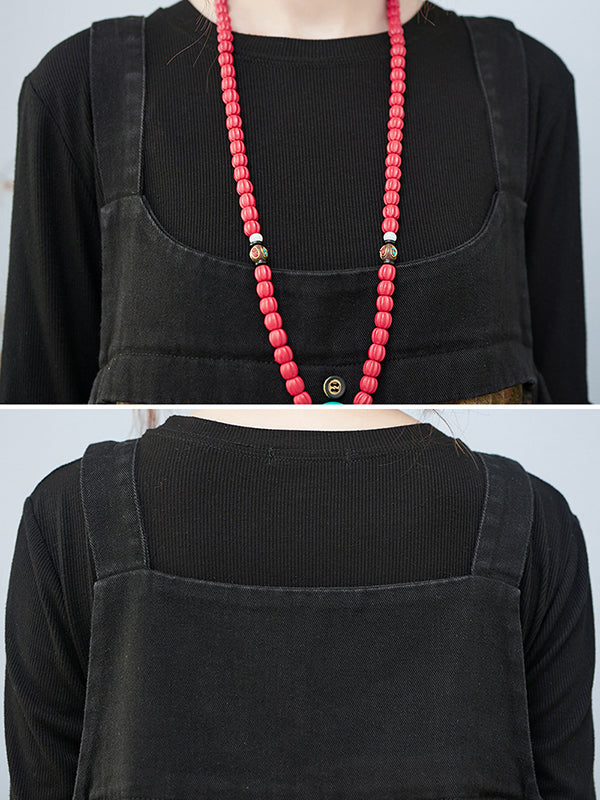 Artistic Retro Vintage Loose Floral Printed Square-Neck Sleeveless Overalls