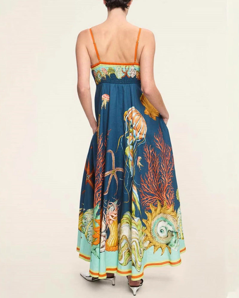 Vacation Graffiti Print Sling Dress