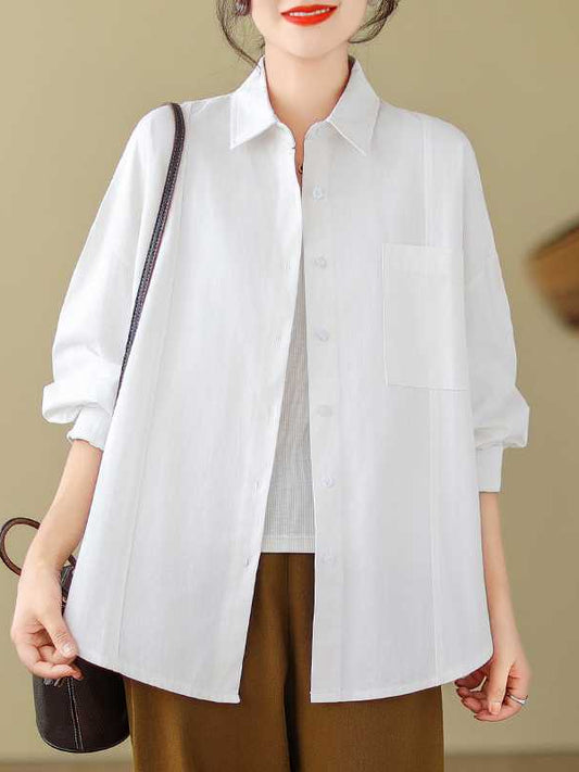 Literary Solid Color Long Sleeve Shirt