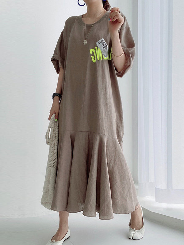 Casual Patchwork Short Sleeve Midi Dress