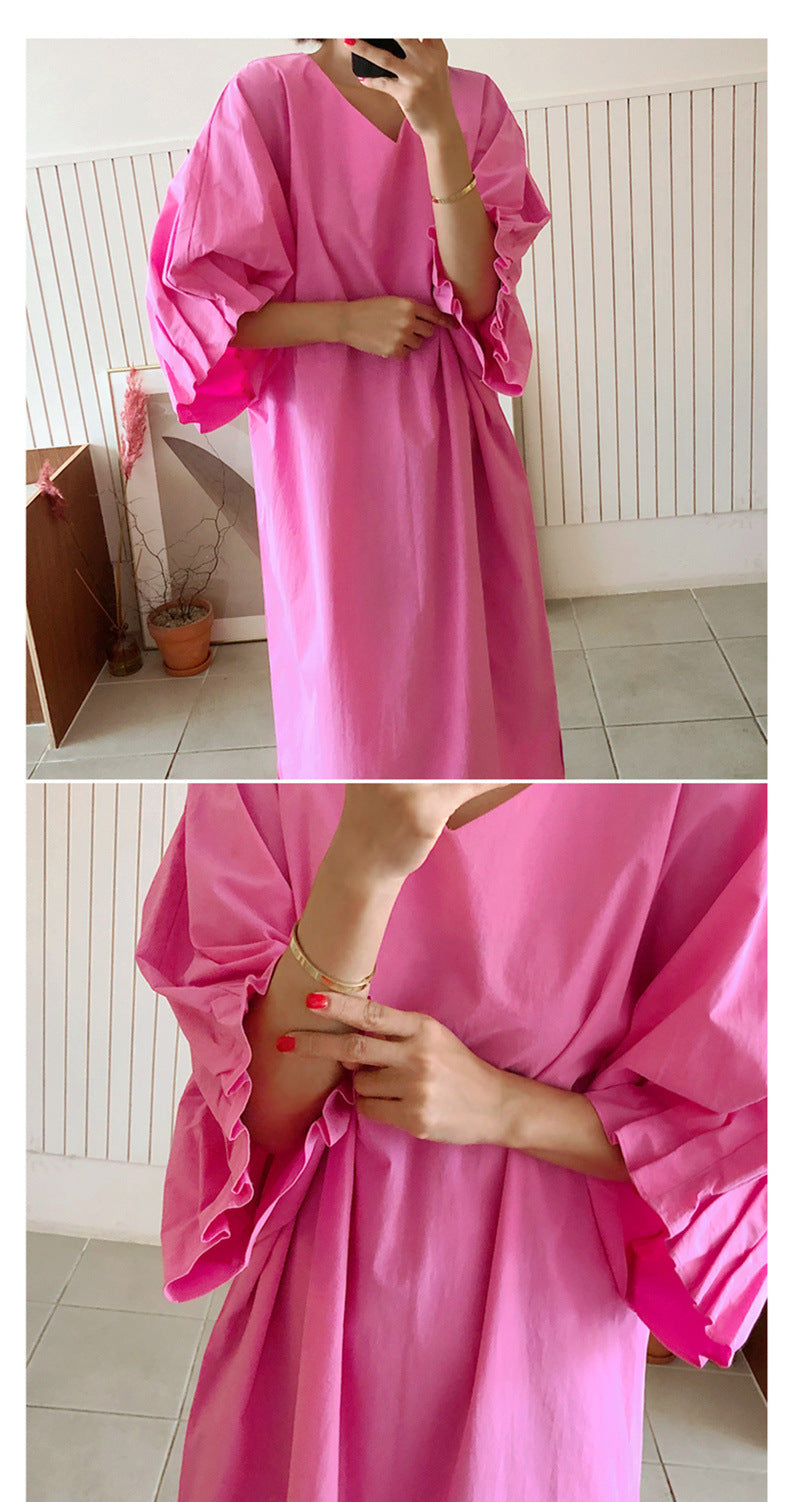 Loose Solid Color Midi Dress