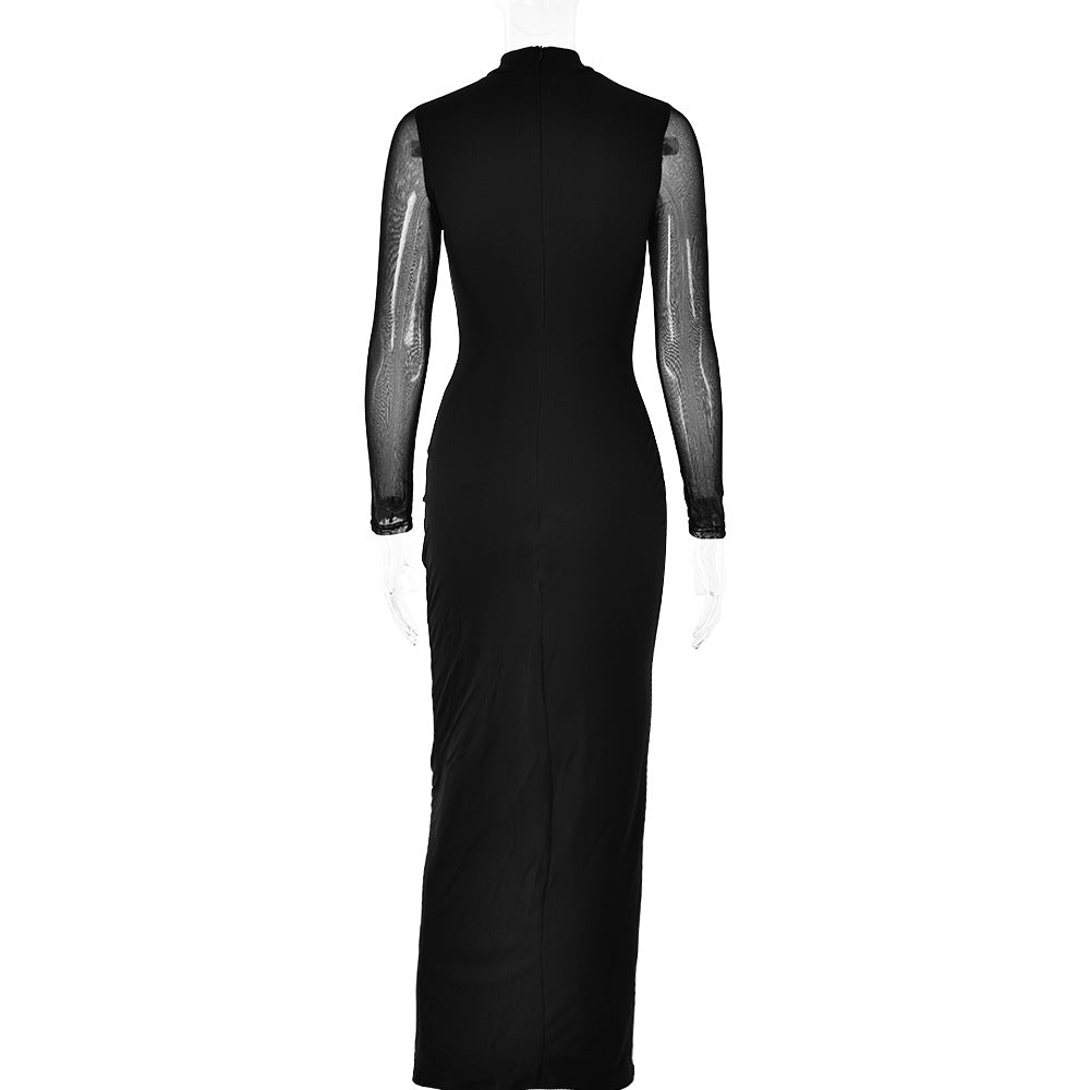 Sexy tight round neck dress 2024 fall slim fit long dress