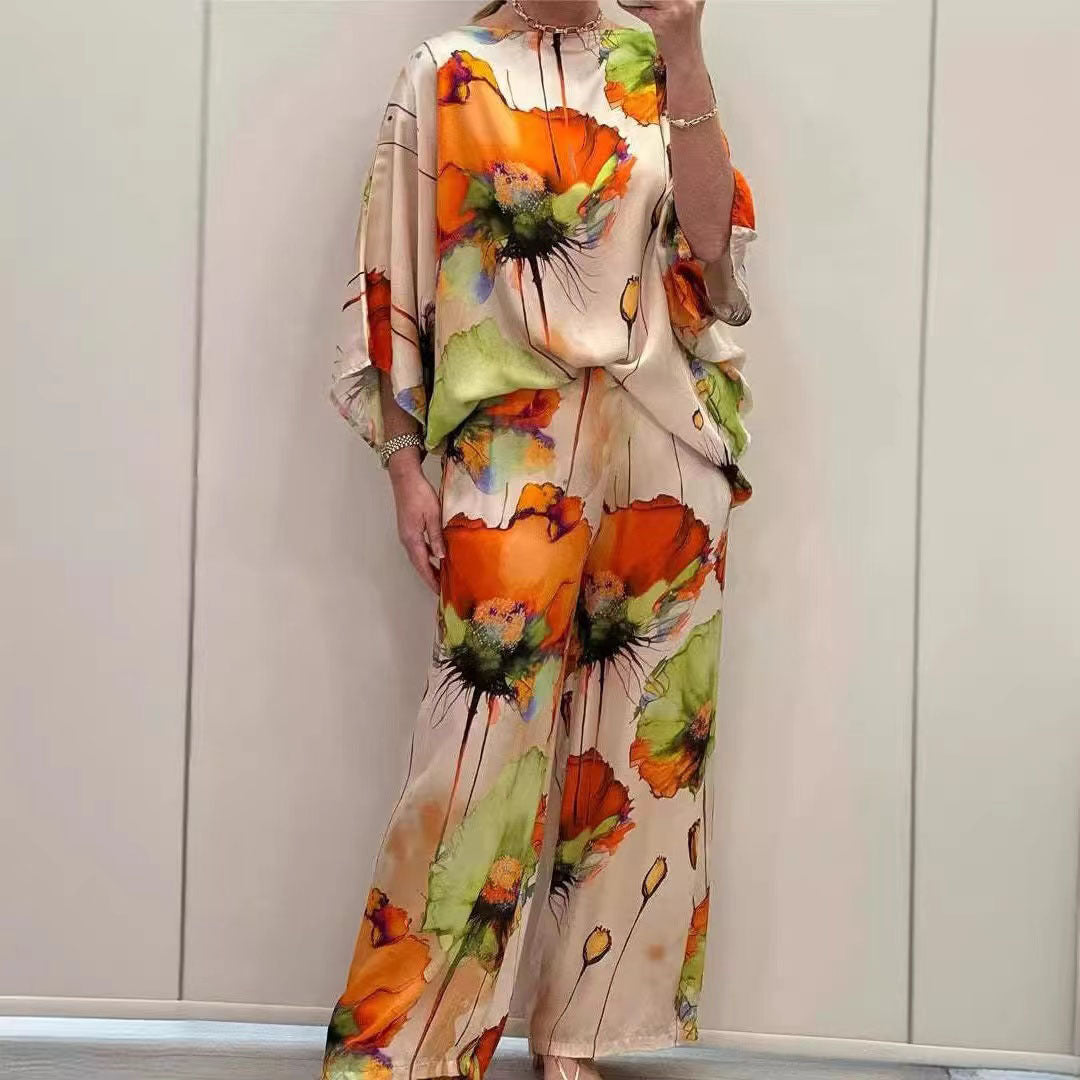 Casual  Floral Printing Two Pieces Set