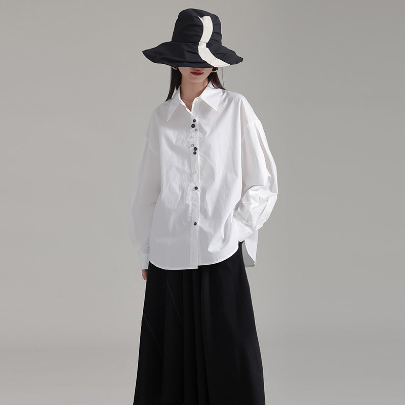 Classic Solid Color Bubble Sleeve Blouse