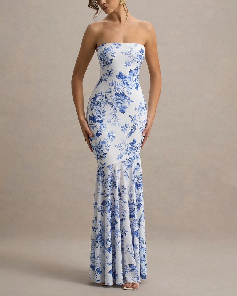 Elegant Strapless Fishtail Flower Dress